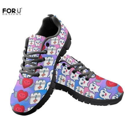 

Women s Lightweight Sneakers Shoes Cartoon Teeth Medical Pattern Lace Shoes Ladies Wear-resistant Sneakers Footwear