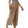 thumbnail image 4 of Grianlook Crop Pants for Women Linen Capris Elastic Waist Wide Leg Pants with Pockets, 4 of 6