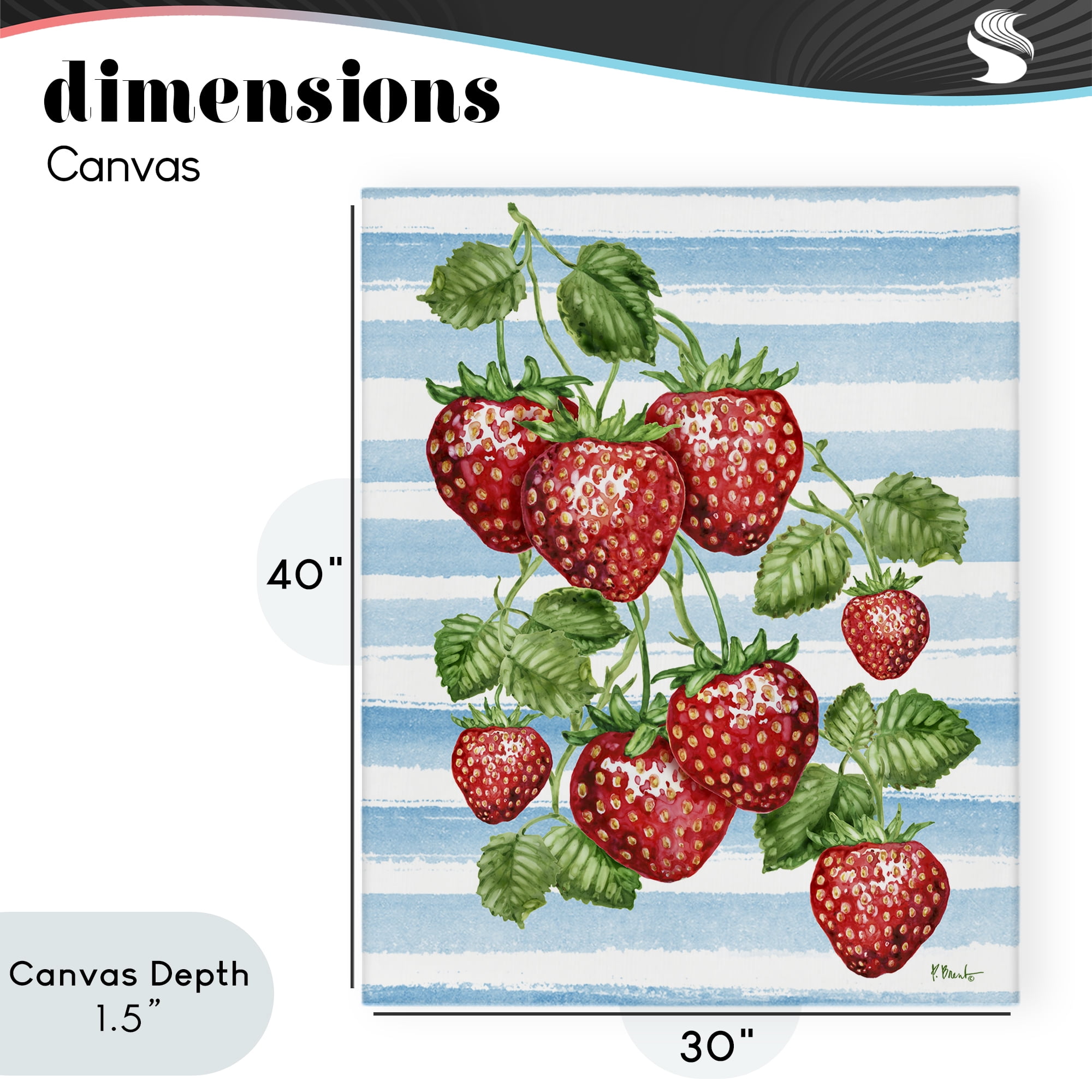 Stupell Industries Juicy Strawberry Vine on Stripes Canvas Wall Art, design by Paul Brent