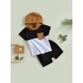 thumbnail image 3 of Coduop Infant Baby Boy Outfit Set Color Block Short Sleeve Hooded Tops and Casual Shorts Tracksuit, 3 of 9