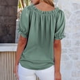 thumbnail image 4 of Womens Tops Short Sleeve Shirts Off the Shoulder Tops for Women Crewneck Dressy Casual Blouses Light Green S, 4 of 5