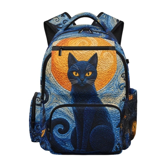 FKELYI Art Cat Moon Print 17 Inch Kids Backpack for Elementary Student Schoolbag for Boys Girls Bookbag School Backpacks Casual Daypack Travel Rucksack with Multi-Pockets