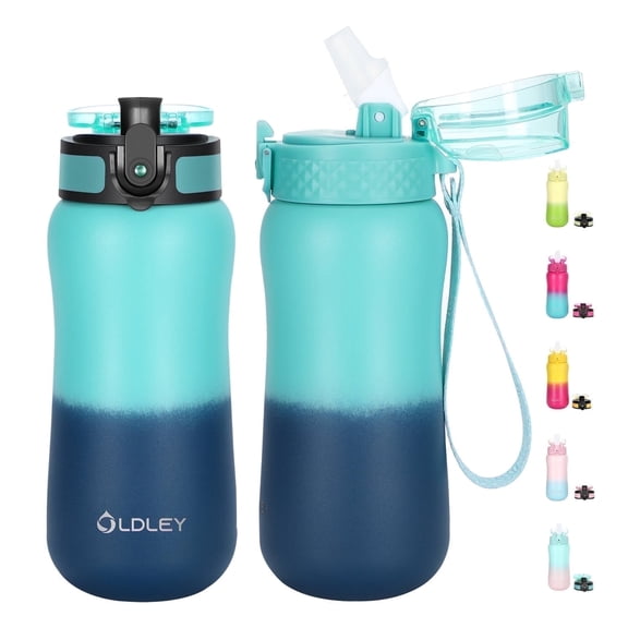 Oldley Insulated 12 oz Green Stainless Steel 304 Water Bottle with Straw Lid and Stickers