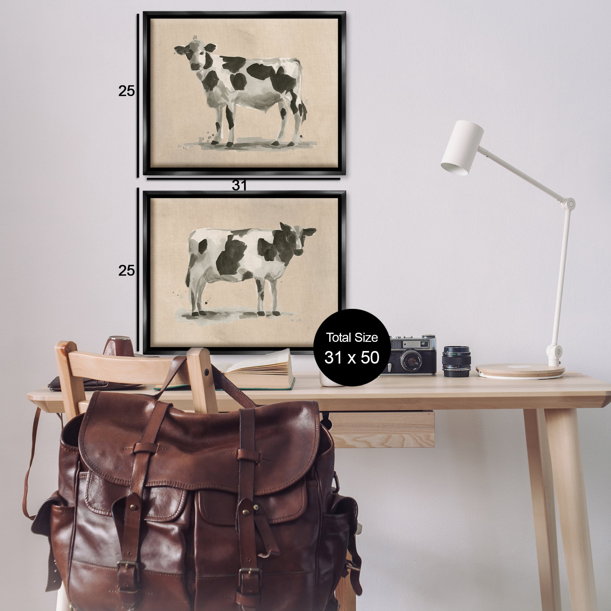 Stupell Industries Beige Holstein Cow Portrait Animals Painting Black Floater Framed Canvas Art Print Wall Art, 31 x 25, Set of 2