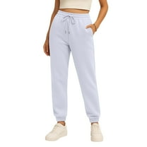 Tianiyouqing Women's Petite Length Drawstring Sweatpants Elastic Bottom Fleece Lined Elastic Waist High Waisted Palazzo Long Pants Summer Thin Baggy Trousers White M
