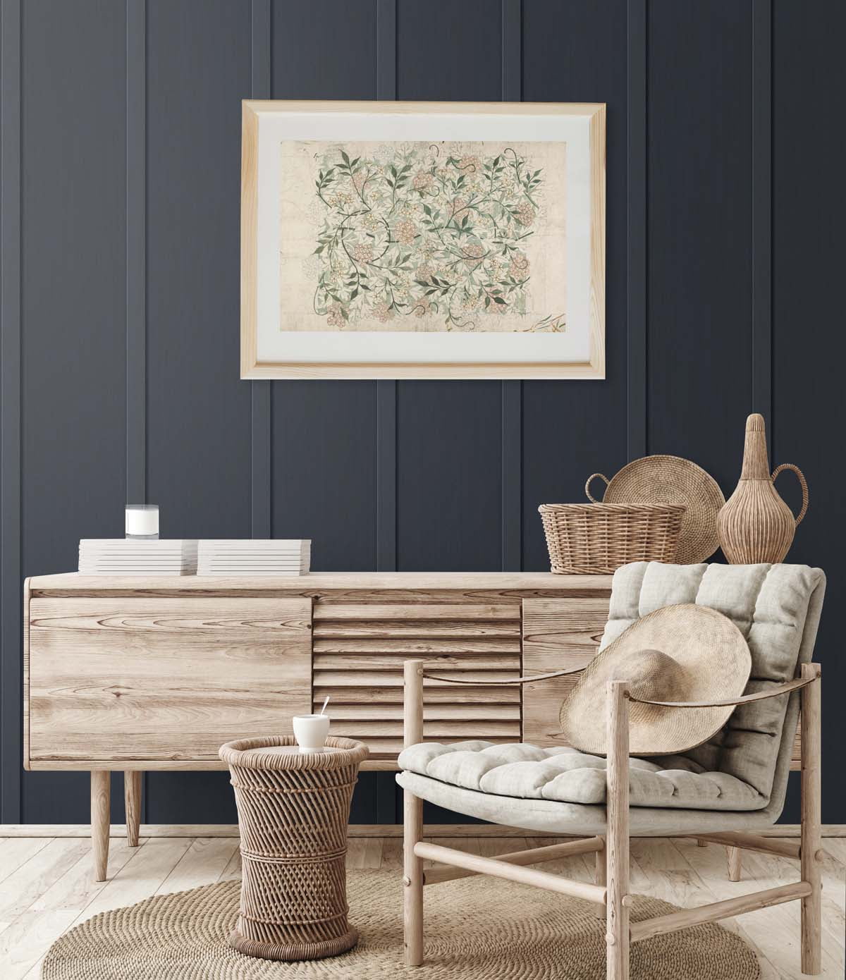 NextWall Dark Blue Faux Board & Batten Peel and Stick Wallpaper