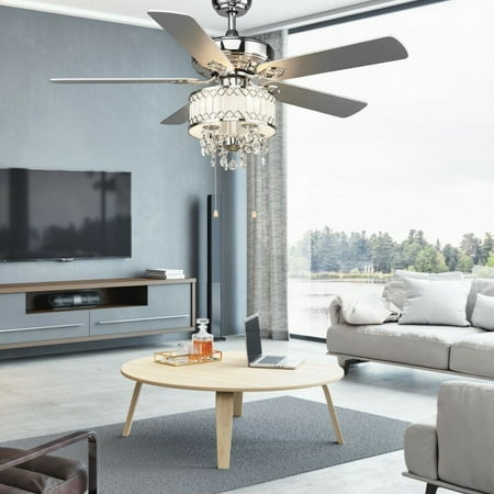 

Henmomu 52 Inch Crystal Ceiling Fan Lamp w/ 5 Reversible Blades Ceiling Lights