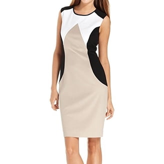 calvin klein illusion mesh dress Calvin Klein Women's Petite Black Illusion Mesh Mock Neck Sheath Dress   COUTUREPOINT