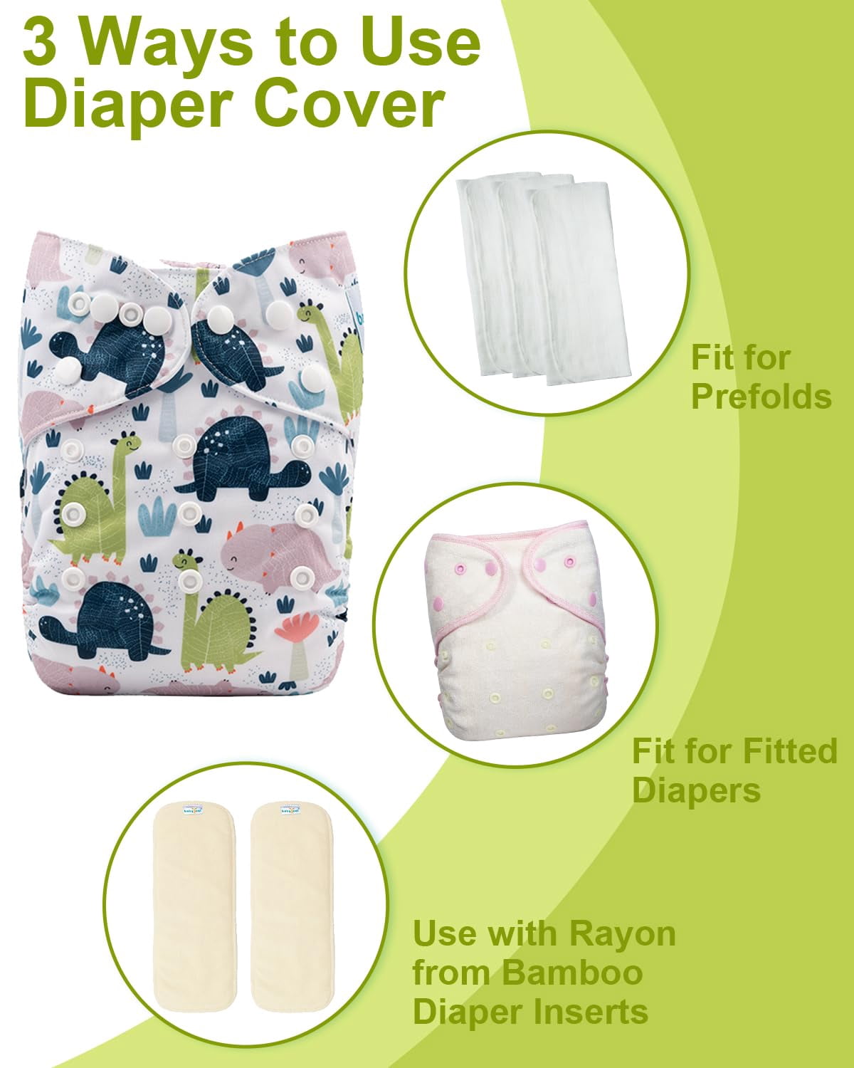 Cloth Diaper Covers 6 Pack with Wet Bag for Fitted Diapers and Prefolds with Double Gussets, Adjustable and Reusable for Baby Boys and Girls
