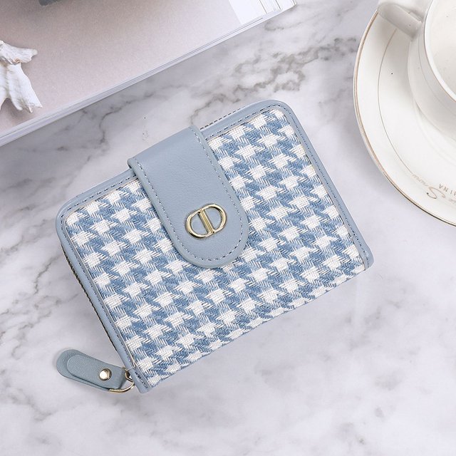 Cartera pequeña de lujo ligera para mujer, con hebilla corta, de lona con diseño de pata de gallo, con múltiples tarjetas, antidesmagnetización y gran capacidad