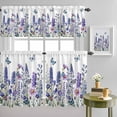 thumbnail image 3 of 3 Piece Blue Purple Floral Kitchen Curtain Valance and Tiers Set Spring Lavender Wildflowers Blue Butterfly Botanical Rod Pocket Tier Curtain 36 Inch Small Window Drapes for Living Room Bedroom Decor, 3 of 9