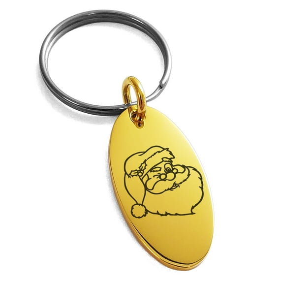 Rose Gold Stainless Steel Jolly Good Santa Claus Engraved Small Oval Charm Keychain Keyring