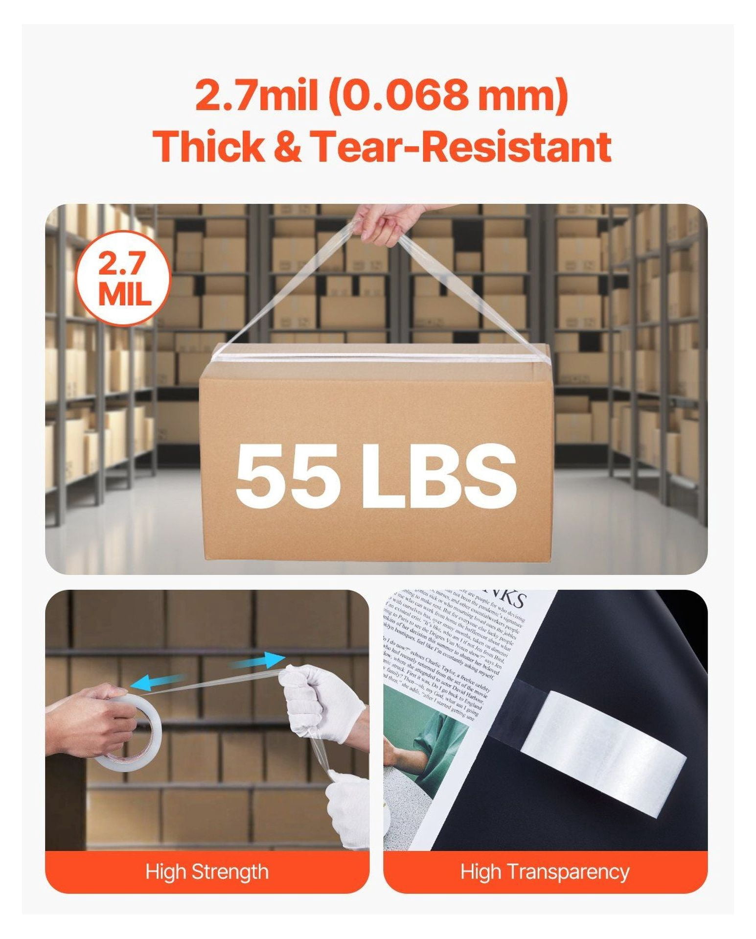 Clear Packing Tape 18 Rolls 65 Yards Heavy Duty Clear Packing Tapes 2.7 Mil