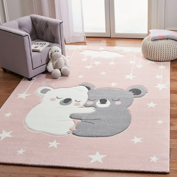 SAFAVIEH Carousel Kids Hugging Koalas Area Rug, Pink/White, 5'3" x 7'6"