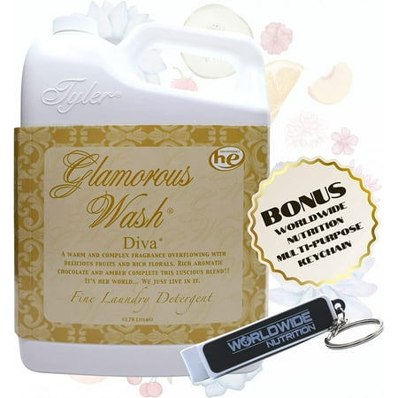 Tyler Candle Company Glamorous Wash Diva Fine Laundry Detergent - Luxury Liquid Laundry Detergent - Hand and Machine Washable - 1 Gallon with Worldwide Nutrition Multi Purpose Key Chain