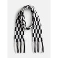 thumbnail image 5 of No Boundaries Women's Check Scarf with Fringe, Black Soot, 5 of 5
