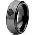 thumbnail image 1 of Tungsten Diamond Gemstone Adamantine Isometric Crystal Band Ring 8mm Men Women Comfort Fit Black Step Bevel Edge Brushed Gray Polished, 1 of 4