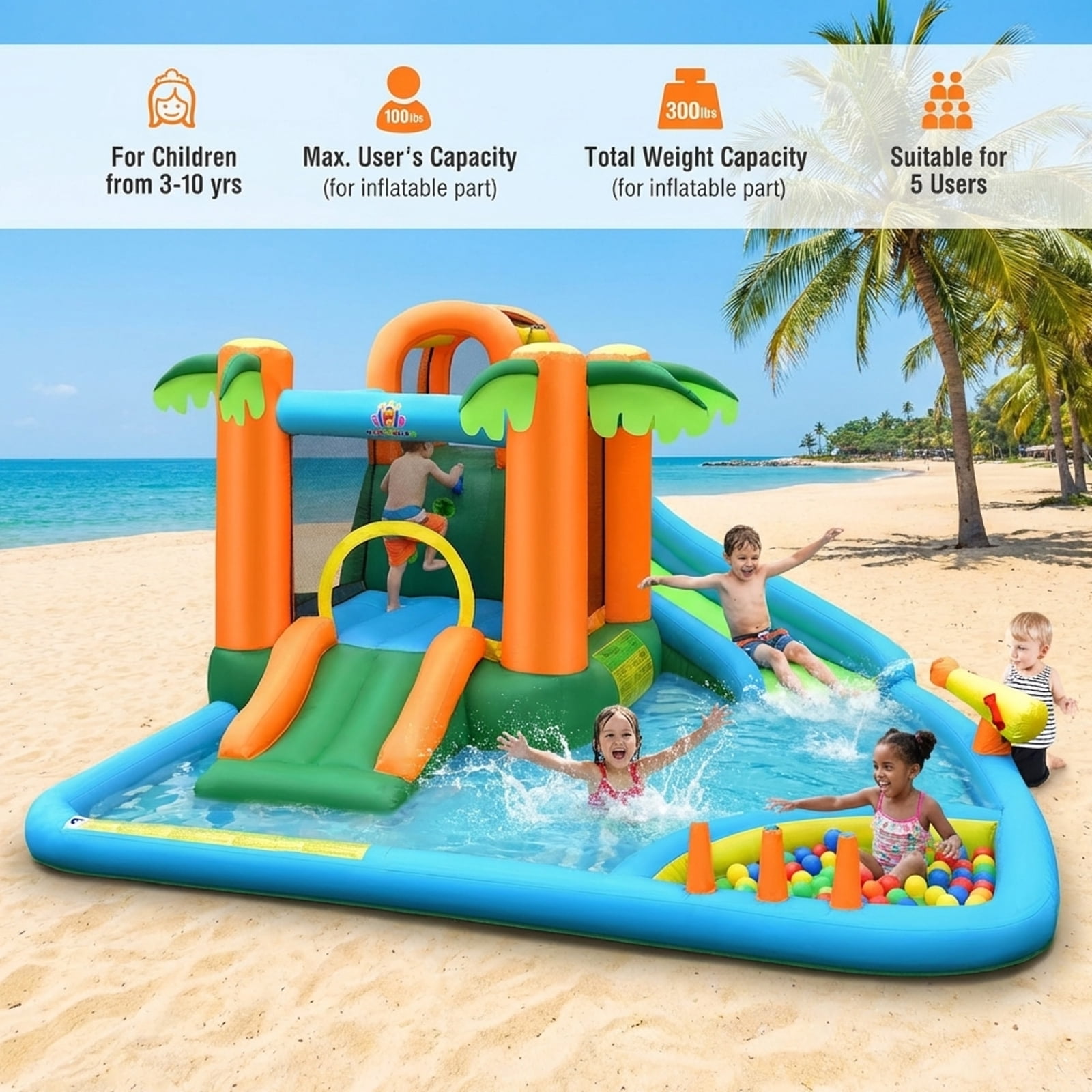 Redsmile 7-in-1 Inflatable Water Slide Park with 780W Blower - Multicolor - Kids Birthday Party - Backyard Fun