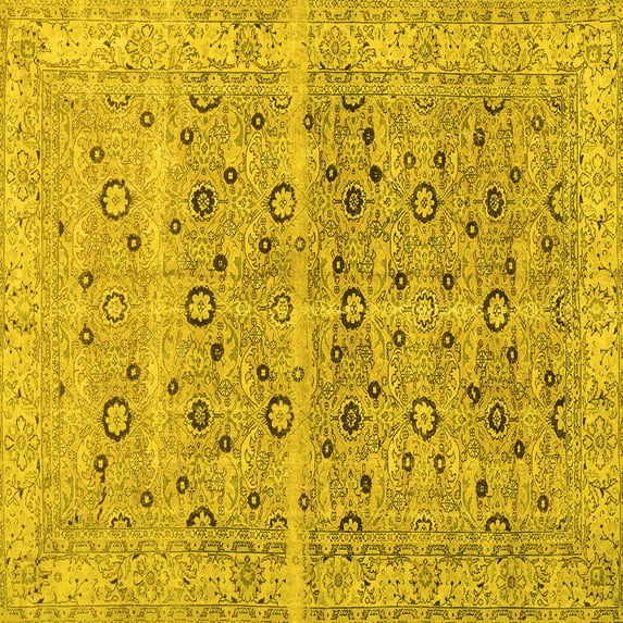 Ahgly Company Machine Washable Indoor Square Persian Yellow Traditional Area Rugs, 8' Square