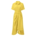 thumbnail image 5 of Ruyang Summer Dresses for Women Women Elegant Floral Print High Waist Stand Collar Short Sleeve Shirt Dress Long Dresses for Women Casual, 5 of 5
