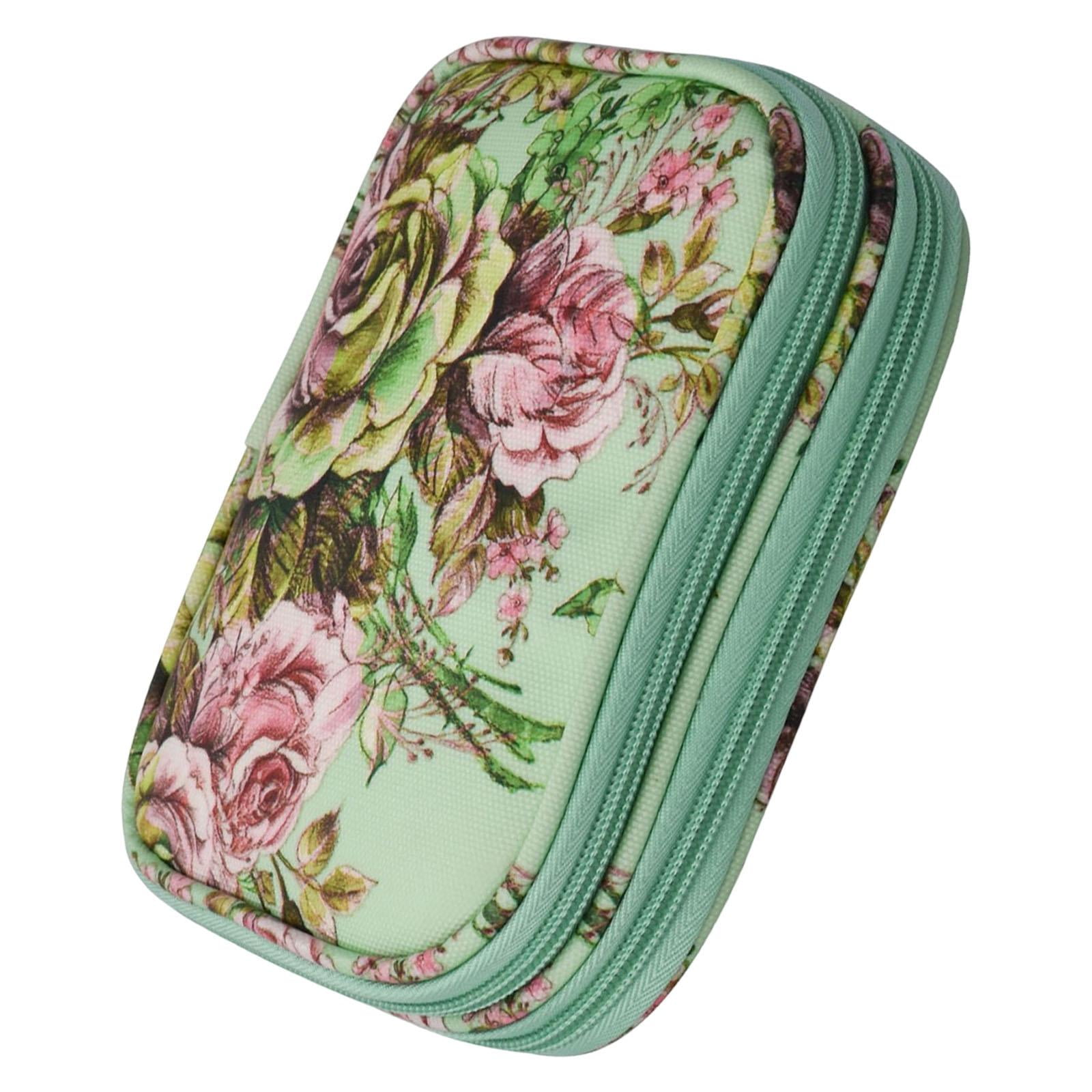 S SERENABLE Crochet Hook Case Empty Portable Double Layers Sewing Circular Knitting Storage Bag Organizer , Green Peony