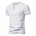 thumbnail image 4 of SWSMCLT Men's Comfy Shirt Fashion Blouse Cotton Pull On Casual Notch Neck Short Sleeve Tee Fall Spring Regular Fit White Large, 4 of 5