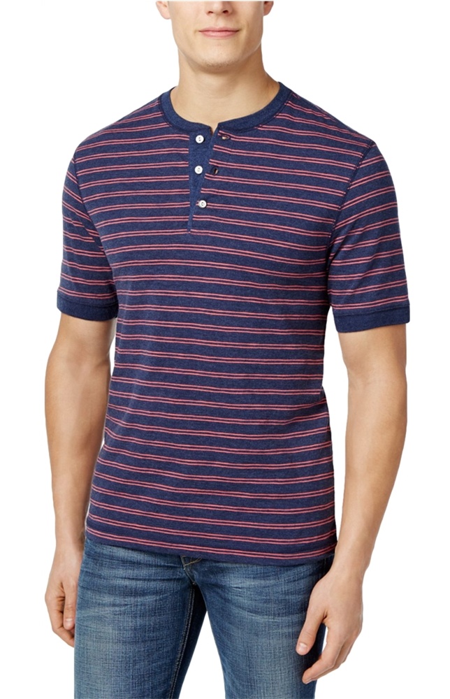 Club Room Mens Striped Henley Shirt, Blue, LT