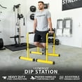 thumbnail image 2 of Synergee Dip Bar Yellow. Adjustable Dip Station from 30” – 39” for Dips, Inverted Pull Ups. Max capacity 400 lbs. Portable Dip Stand for Total Body Workout., 2 of 7
