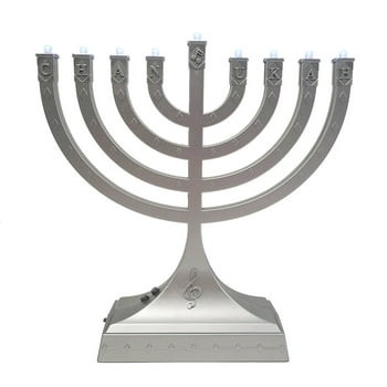 Rite Lite 7.25" LED Lighted Silver Metallic Dancing Lights Musical Hanukkah Menorah
