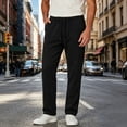 thumbnail image 4 of Mens Big & Tall Casual Golf Pants Drawstring Elastic Waist Baggy Sweatpants Flat Front Slacks Lightweight Loose Fit Summer Beach Trousers Size M-5XL Black, 4 of 5
