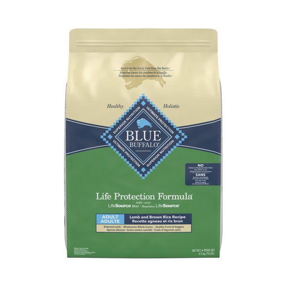 BLUE Formule de Protection de la Vie Nourriture Sèche pour Chien Adulte à l'Agneau & au Riz Brun 4.5kg