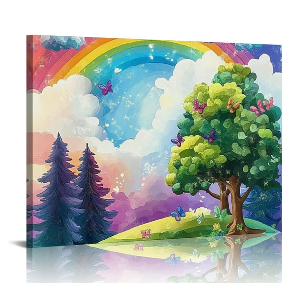 Patifu Rainbow Trees Colorful Clouds Canvas Wall Art Decor 24x36 20x16in