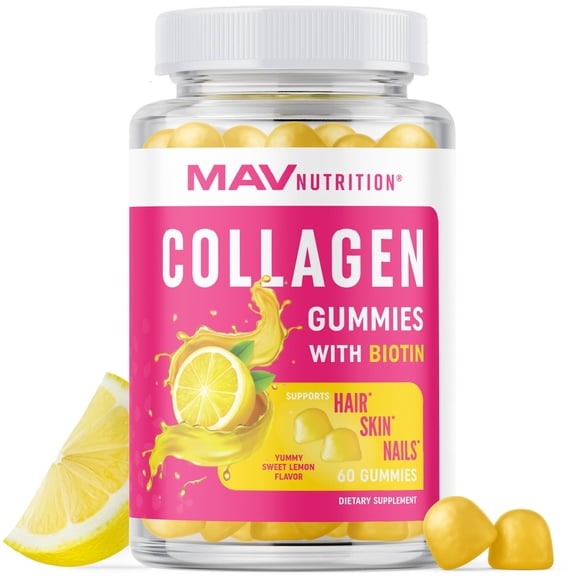 Collagen Gummies for Women | 200 mg Hydrolyzed Collagen 2,500 mcg Biotin with Vitamins C, E & Zinc | Supports Hair, Skin & Nail Health | Non-GMO Gummy Supplement | 60 Count