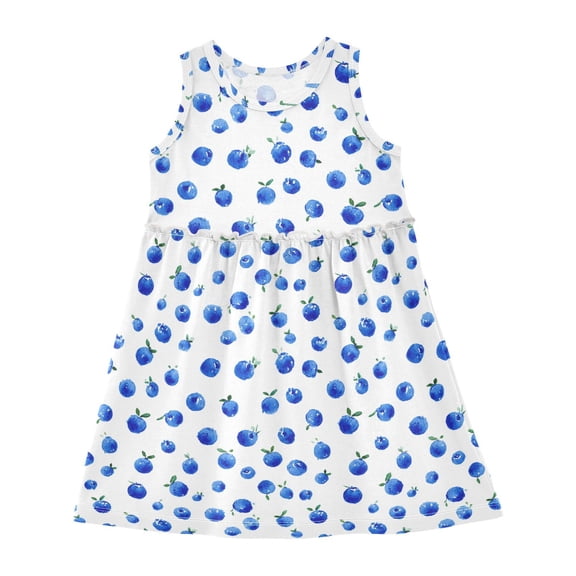 Dress Blueberry Sleeveless Dress for Hem A-Line Casual Sundress