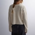 thumbnail image 4 of VISALY Cropped Cardigan Open Front Cardigan Tie Front Cropped Cardigan Sweaters for Women Crew Neck Long Sleeve Knit Bow Tie Trendy Sweater Tops Chunky Cardigan Sweaters Cardigan Sweaters Beige L, 4 of 8