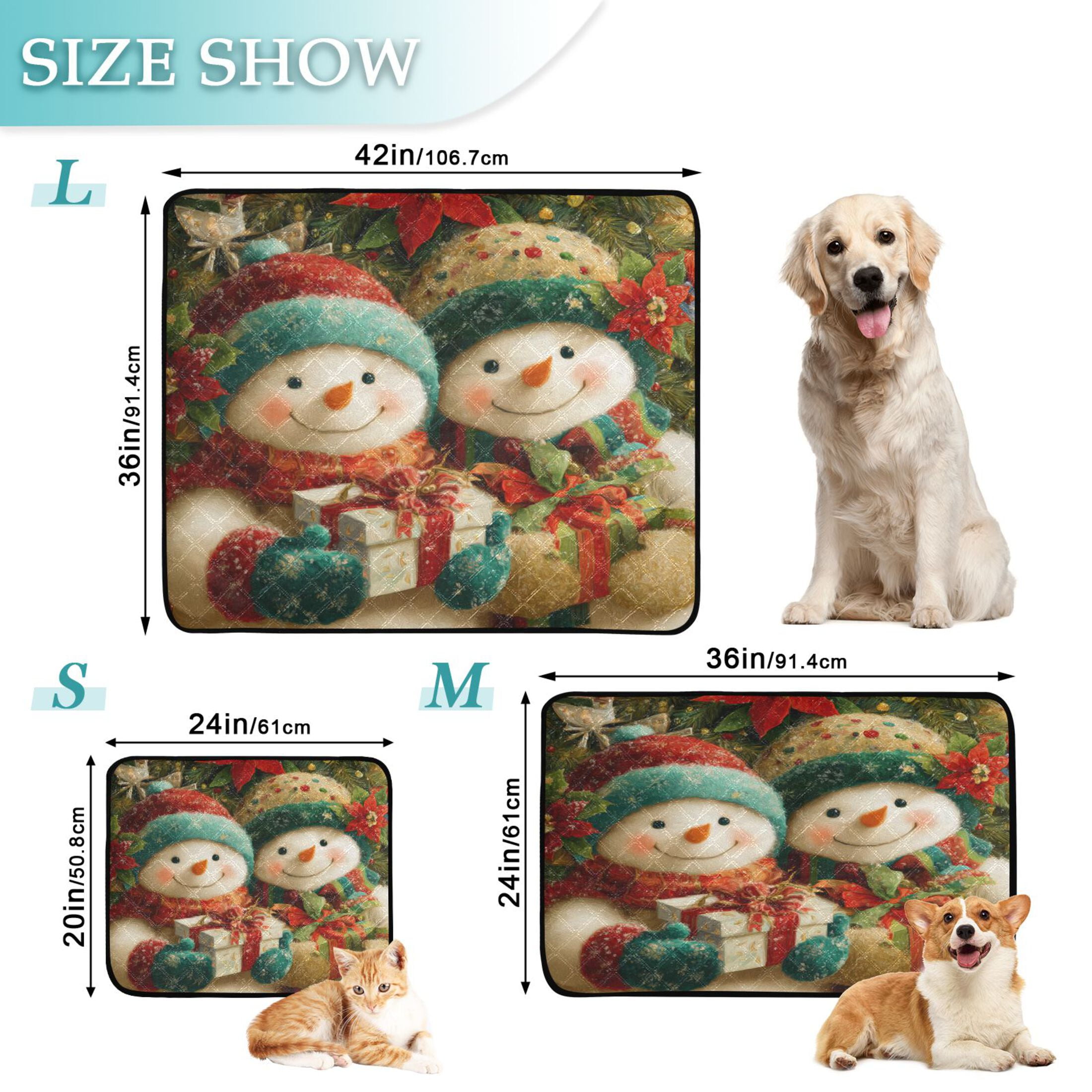 Qxltty Chubby Snowman Cat litter Pads Pet Set of 2 Diaper Mats Center Anti-leakage Layer Absorbent Soft and Comfortable