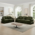 thumbnail image 2 of Newest Classic 2 Piece Modular Couch Living Room Sofa Set,Flared Arms,Removable Ruffles Pleats Skirts,Spindle Legs, 3 Seater Sofa + 2-Seat Loveseat Sofa Sets for Living Room,Green, 2 of 20