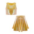 thumbnail image 5 of Haitryli Kids Cheer Outfit Hip Hop Dance Dress Sets 2 Pcs Shiny Skirt And Top Set for Stage Performance Yellow 6-10, 5 of 7