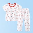 thumbnail image 3 of Ensemble de Pyjama Imprimé pour Enfants, Haut à Manches Courtes à Col Rond et Pantalon à Longueur Prolongée, Ensemble de Sommeil Deux Pièces, 100 % Coton, Rouge, Taille 73, 3 of 3