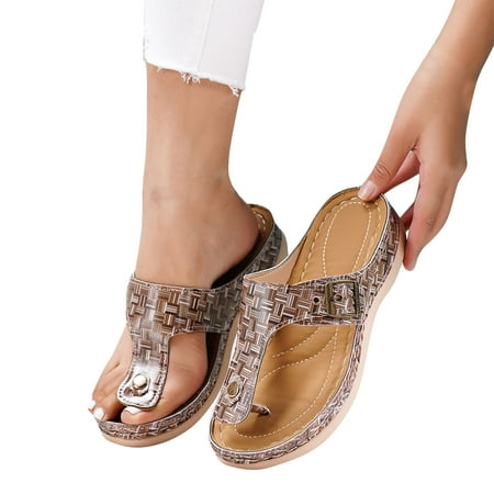 

WQJNWEQ Sandals Women Large Size Thick Sole Slippers New Herringbone Belt Buckle Decoration Bow Shaped Casual Slippers