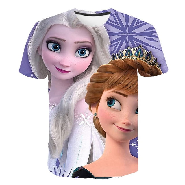 Camisetas de manga corta para niños, camisetas bonitas de Froze girls, camisetas de dibujos animados a la moda, camisetas casuales de verano, ropa de Elsa para niños de 4 a 14 años, 10T Gao Jinjia LED