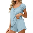 thumbnail image 7 of Yuanlook Womens Ruffle Pajamas Set 2 Piece Soft Pj Round Neck Short Sleeve Tops and Shorts Bride Pjs for Wedding Day Set Size S-XXL, 7 of 7