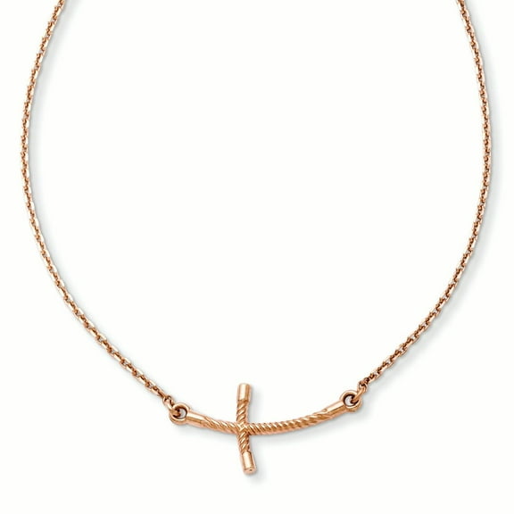 Primal Gold 14 Karat Rose Gold Small Sideways Curved Twist Cross Necklace