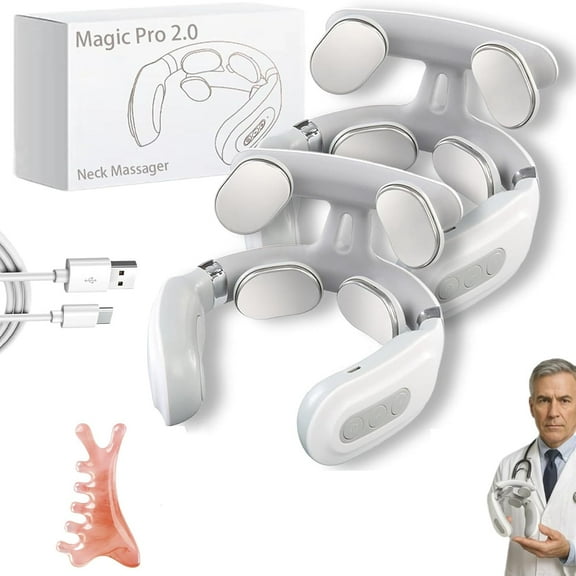 Vitality Magic Pro 2.0 Neck Massager, My Vitality Magic Pro 2.0 Neck Massager, Portable Head Heated Electric Massagers with 6 Vibration Modes & 16 Intensity Levels, Improve Sleep Quality (White*2)