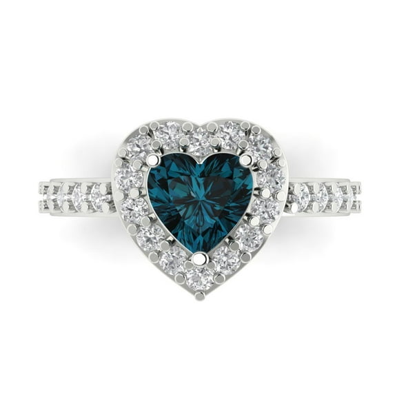 Halo Engagement Ring for Women - 2.03ct Natural London Blue Topaz in 18K White Gold Promise Ring