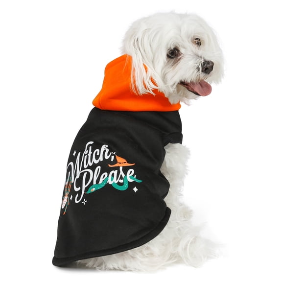 Vibrant Life Halloween Hoodie for Dogs and Cats, Witch Please, Orange and Black, S