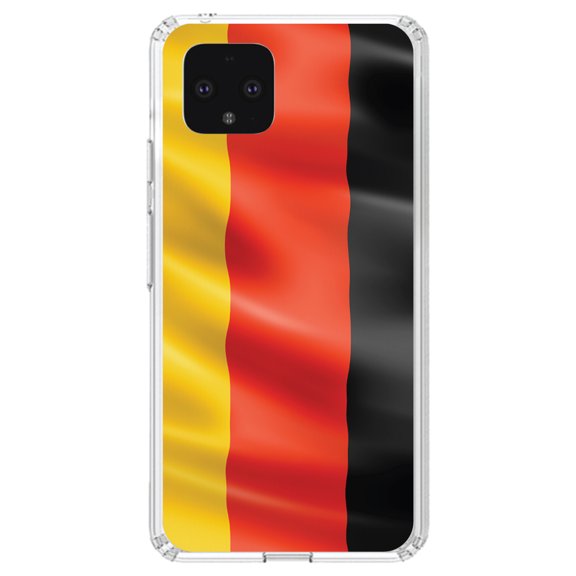 DistinctInk Clear Shockproof Hybrid Case for Google Pixel 4 XL (6.3" Screen) - TPU Bumper, Acrylic Back, Tempered Glass Screen Protector - Germany Waving Flag