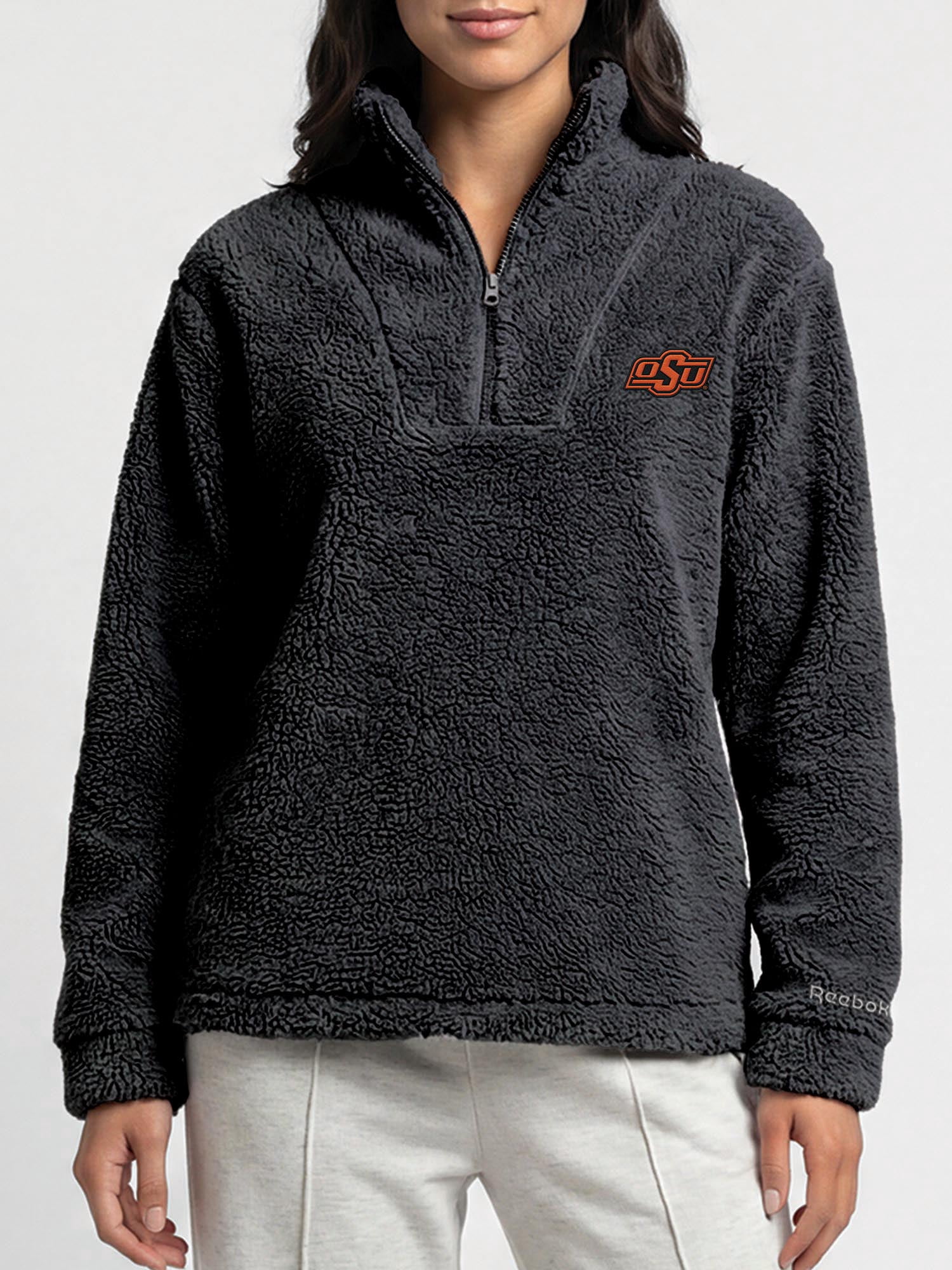 Oklahoma State Cowboys Reebok Womens Relaxed Fit Qtr Zip Sherpa Pullover