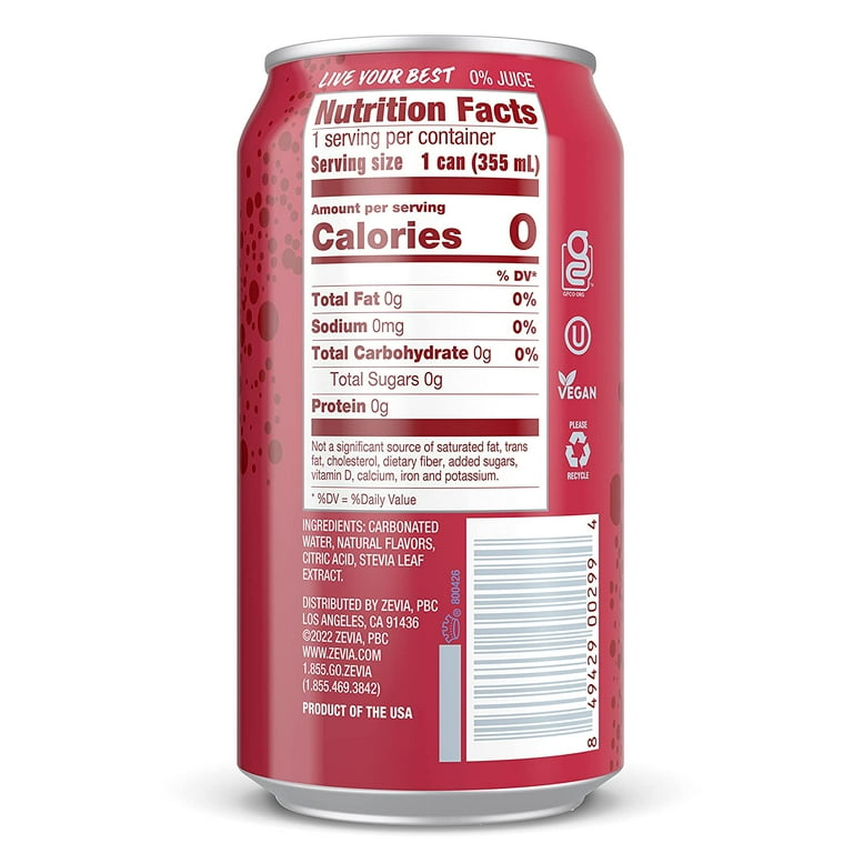 Zevia Zero Calorie Soda Cran-Raspberry, 12 oz Pack of 6 - Walmart.com