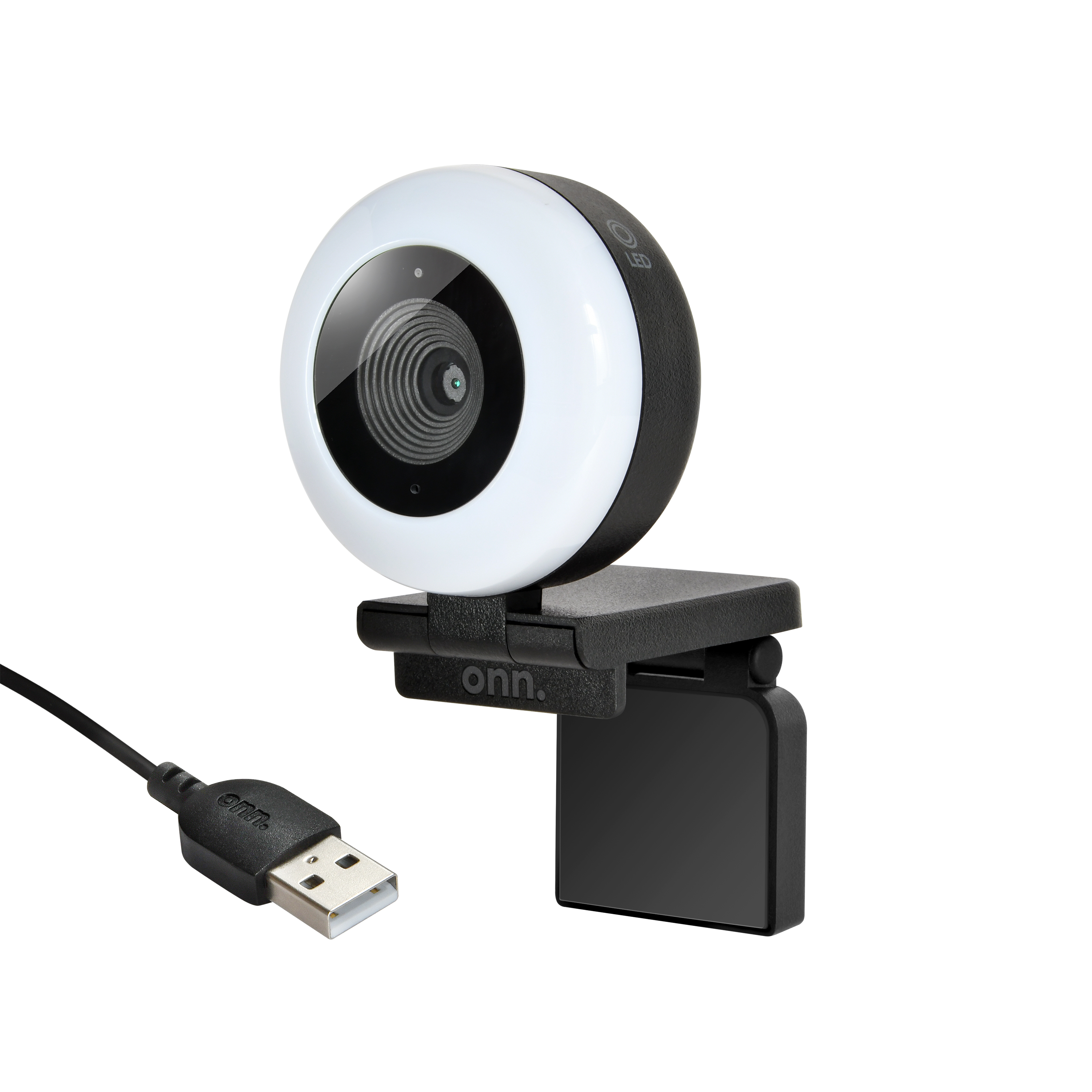 onn. Webcam with Ring Light w/3 LED Levels, Autofocus, Built-in Microphone, White & Black - image 5 of 7